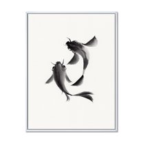 Designart 'Black and White Vintage Fish II' Nautical & Coastal Framed Canvas Wall Art Print