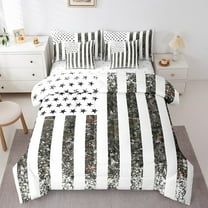 Erosebridal White Stripes Bed in a Bag King size,American Flag Bedding King Size,Camouflage Camo Bed Set,Breathable Abstract Room Decorative,Reversible,7 Pieces