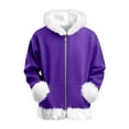 thumbnail image 4 of LTTVQM Boys Girls Christmas Hoodies Happy Fleece Sherpa Lined Zip Up Santa Pullover Tops Loose Fit Long Sleeve Fashion Faux Fur Trim Furry Jacket Purple 11-12 Years, 4 of 6