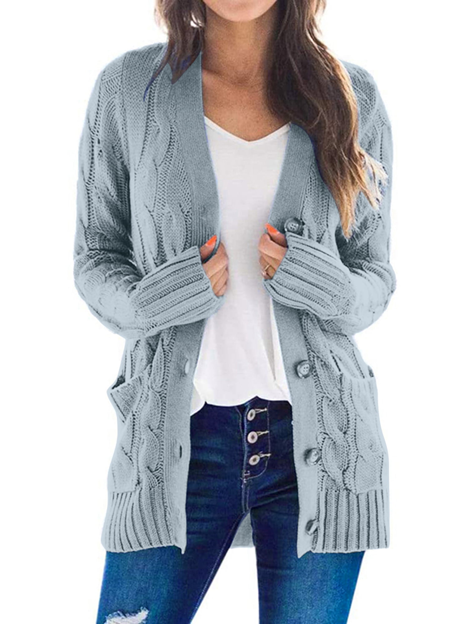 Women Long Sleeve Knit Open Front Cardigan Top Jacket Jumper Coat Sweater S-L 