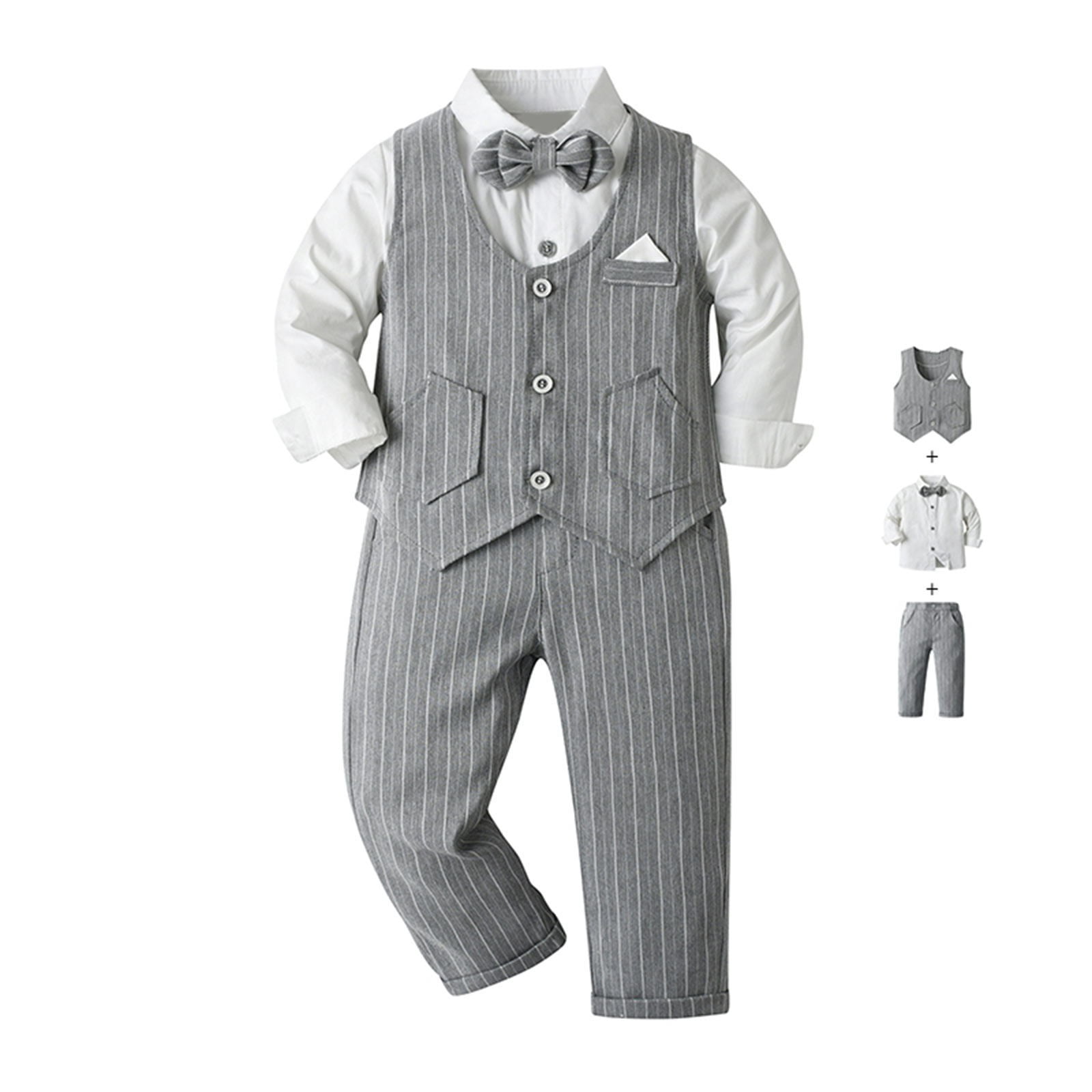 Gubotare Boys Wedding Outfit Boys Formal Suit Vest Kids Button Adjustable Back Strap Toddler Vests 5T 6T,(Light Gray 5-6 Years)