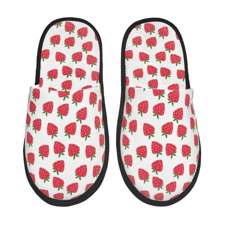 Balery Cartoon Strawberry Slient Indoor Furry Fleece Comfort House Shoes Soft Non-Slip Home Shoes Cotton slippers House Slippers-- Medium