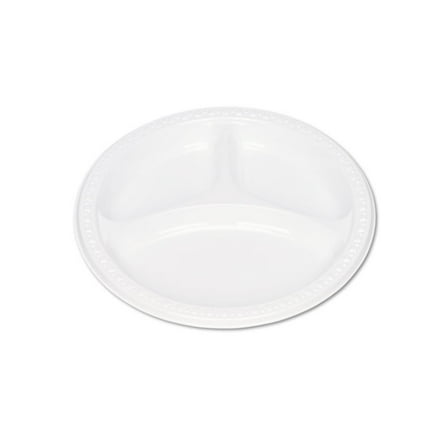 Tablemate 19644WH Plastic Dinnerware, Compartment Plates, 9" Dia, White, 125/pack