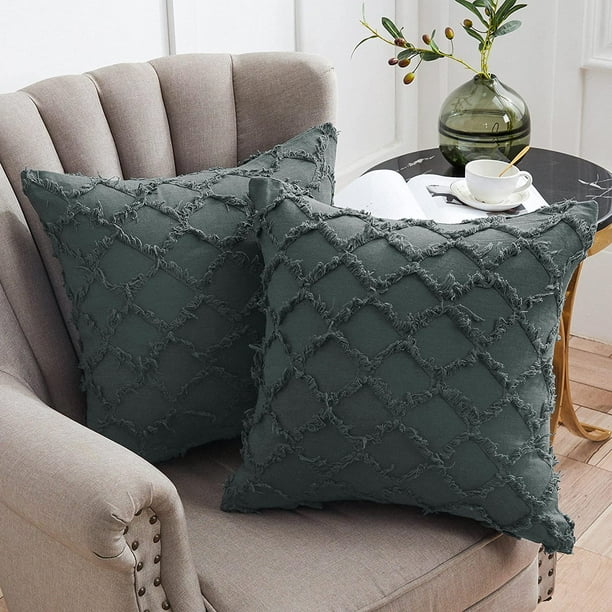 IGUOHAO Ivory White Throw Pillow Covers for Sofa Couch Bedroom Family Room Set of 2 Decorative Pillows 18 x 18 Inches Cotton Linen Cushion
