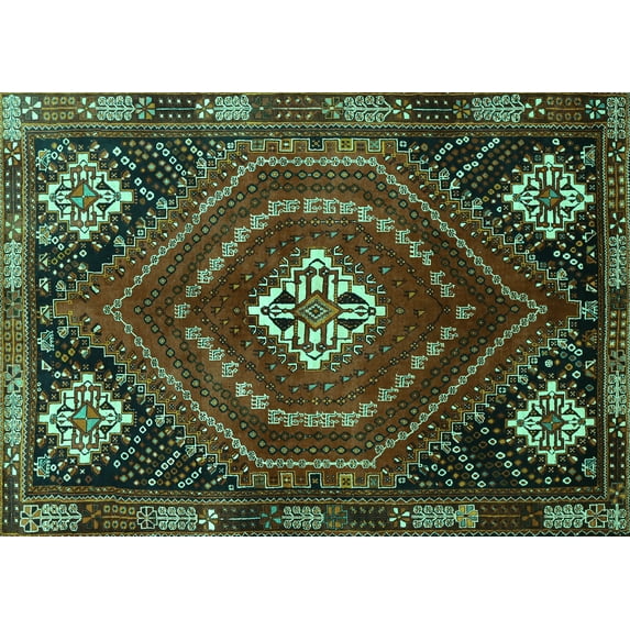 Ahgly Company Indoor Rectangle Persian Turquoise Blue Traditional Area Rugs, 3' x 5'