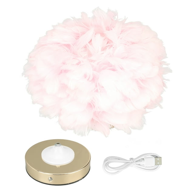 Lampe de Table à Plumes USB Type C 5V Contrôle Tactile Gradation Continue Lampe de Table LED pour Chambre Café Rose