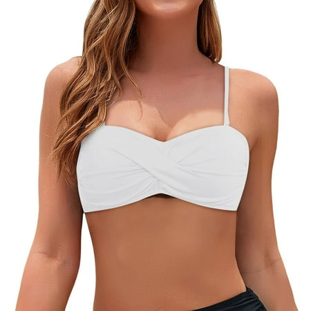 Afdoent Women s Bikini Top Women Solid Color Bandeau Bikini Top Strapless Swimsuit Top Beachwear