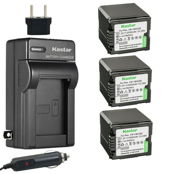 Kastar Battery 3-Pack   Charger Kit for Panasonic VW-VBG260 AG-AC7 AG-AF100 AG-HMC40 AG-HMC80 AG-HMC150 HDC-HS250 HDC-HS300 HDC-HS700 HDC-SD600 HDC-SD700 HDC-SDT750 HDC-TM300 HDC-TM700 SDR-H80 Cameras