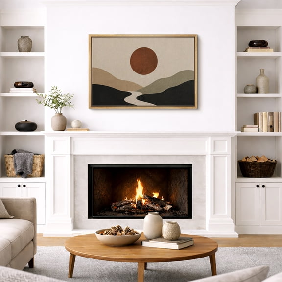 Framed Canvas Print Wall Art Abstract Sun over Hills Print Neutral Landscape Artwork For Living Room Decor - 16"x24" NATURAL