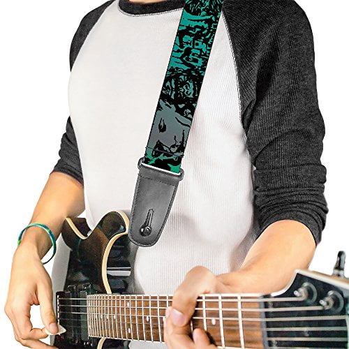Buckle-Down Guitar Strap, Retro Monster Aqua Black, 2 Inches Wide