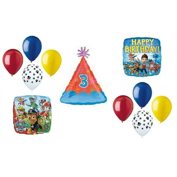 Paw Patrol Chase Dog 3rd #3 11 Piece Birthday Party Mylar Latex Balloons Bouquet Set F