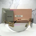 thumbnail image 3 of New MIU MIU Wrap Sunglasses Gold Gray Lens Runway MUA51S 5AK50K Italy Authentic, 3 of 6