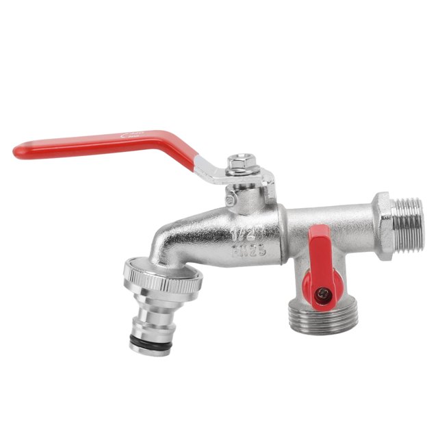 Double Outlet Faucet, Copper Antirust 1 In And 2 Out Hose Splitter Fine Copper Valve Core For Car Wash For Outdoor