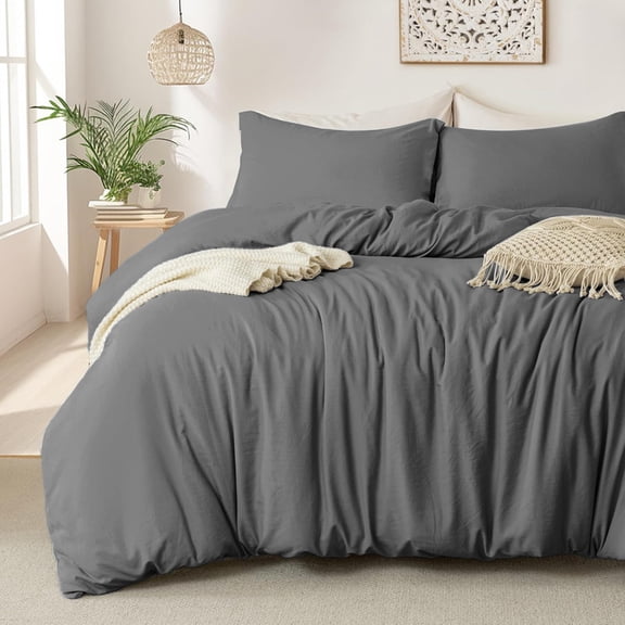 IR Imperial Rooms Duvet Cover Queen Size, Soft Prewashed 3-Piece Duvet Cover Bedding Set with Pillow Shams, Gray