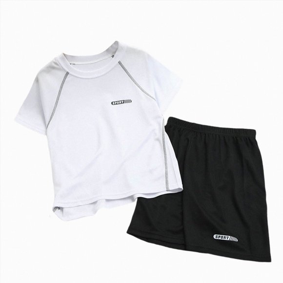 COMVALUE Ensemble de Shorts Actifs pour Garçons T-Shirt et Shorts à Séchage Rapide Ensemble de Vêtements d'Entraînement d'Été (Blanc, 11-12 Ans)