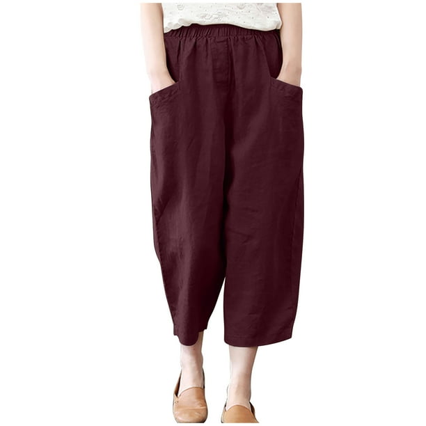 Moda Mujer Verano Casual Suelto Algodón Y Lino Bolsillo Sólido Pantalones Pantalones Odeerbi ODB-6