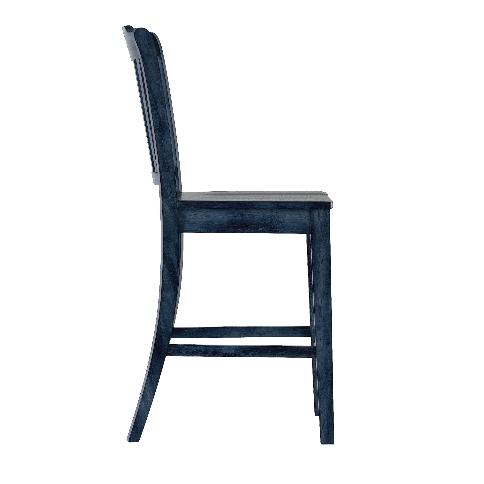 Weston Home Farmhouse Vintage Slat Back Solid Wood Counter Height Chair, Set of 2, Antique Denim
