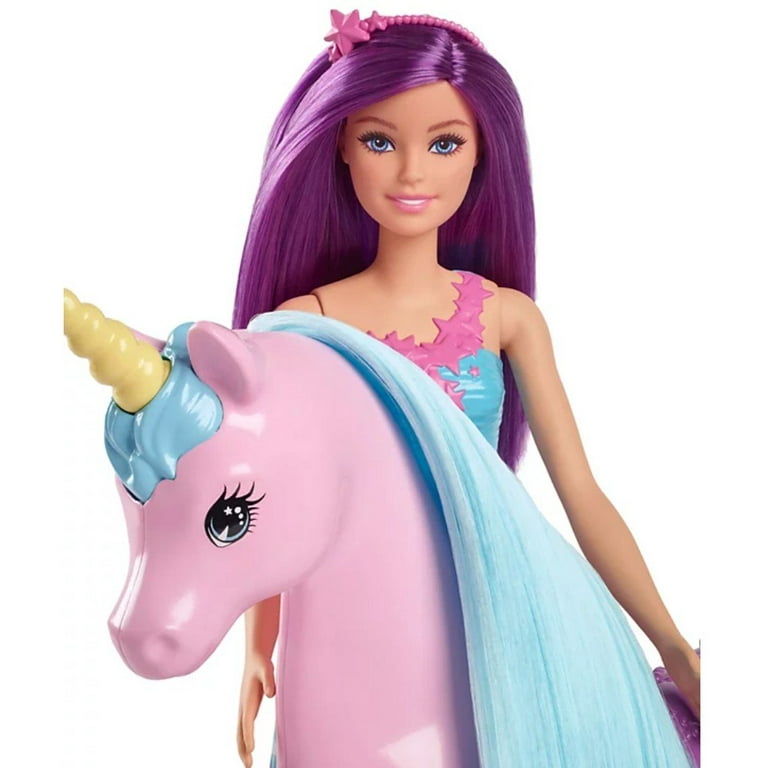 Barbie, Doll and Unicorn Toy Playset, Purple Hair, Blue Eyes
