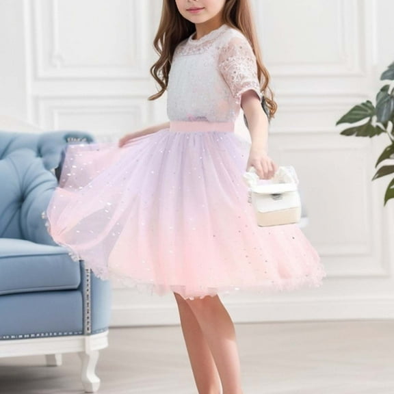 JUoaLXG Toddler Girls Casual Dresses Summer Kids Baby Dancing Princess Skirt Colorful Gradient Mesh Ballet Tutu Skirts Dress Sportwear,Purple,3-4 Years