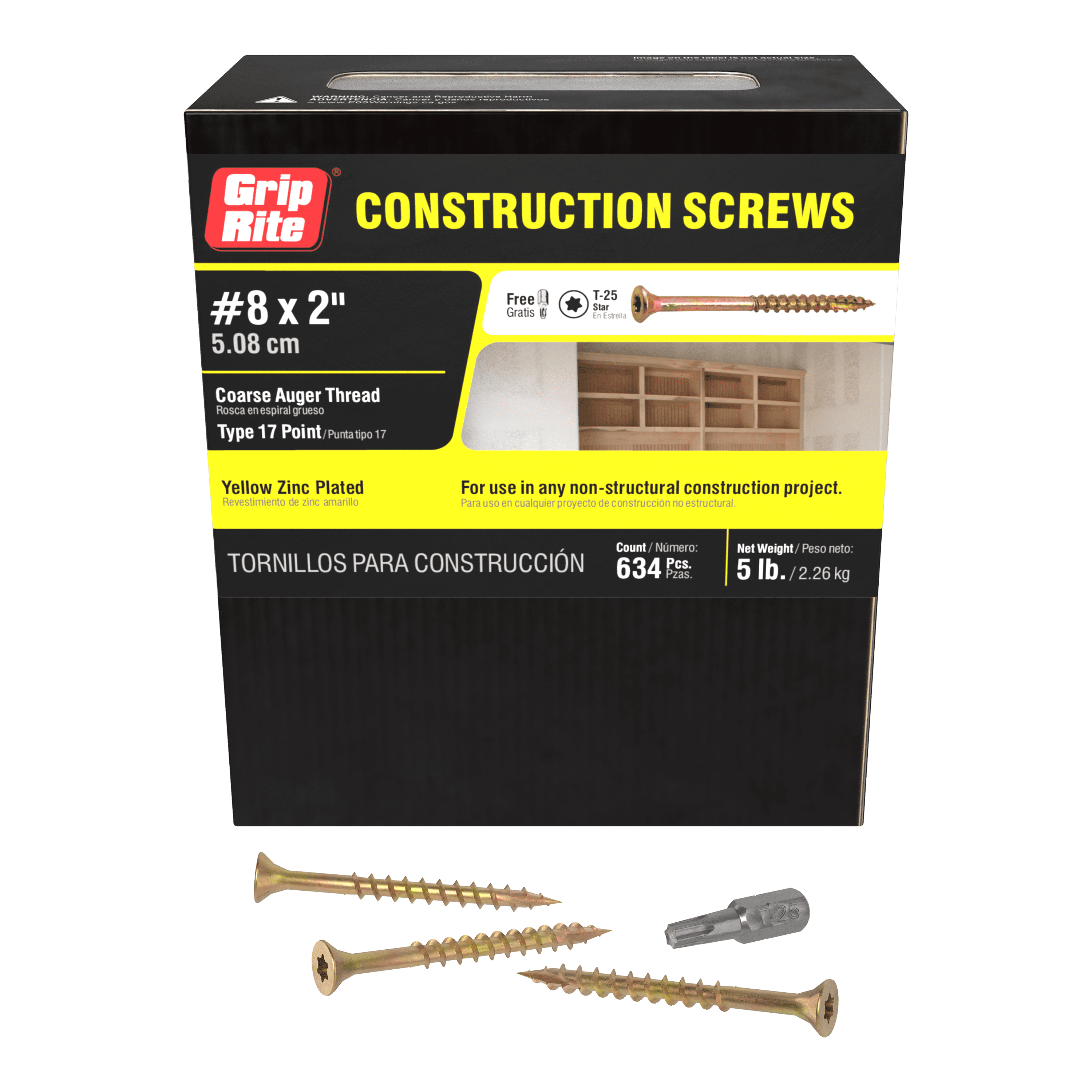 Grip-Rite #8 x 2in. Star Drive Gold Construction Wood Screw 5lb.