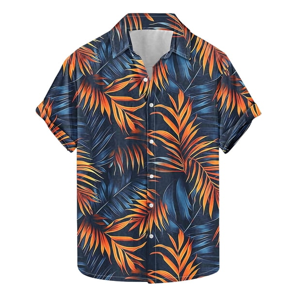 Camisas Hawaianas de Manga Corta Solapa Impresa Botón Arriba, Casual de Moda para el Ocio Al Aire Libre Y Vacaciones