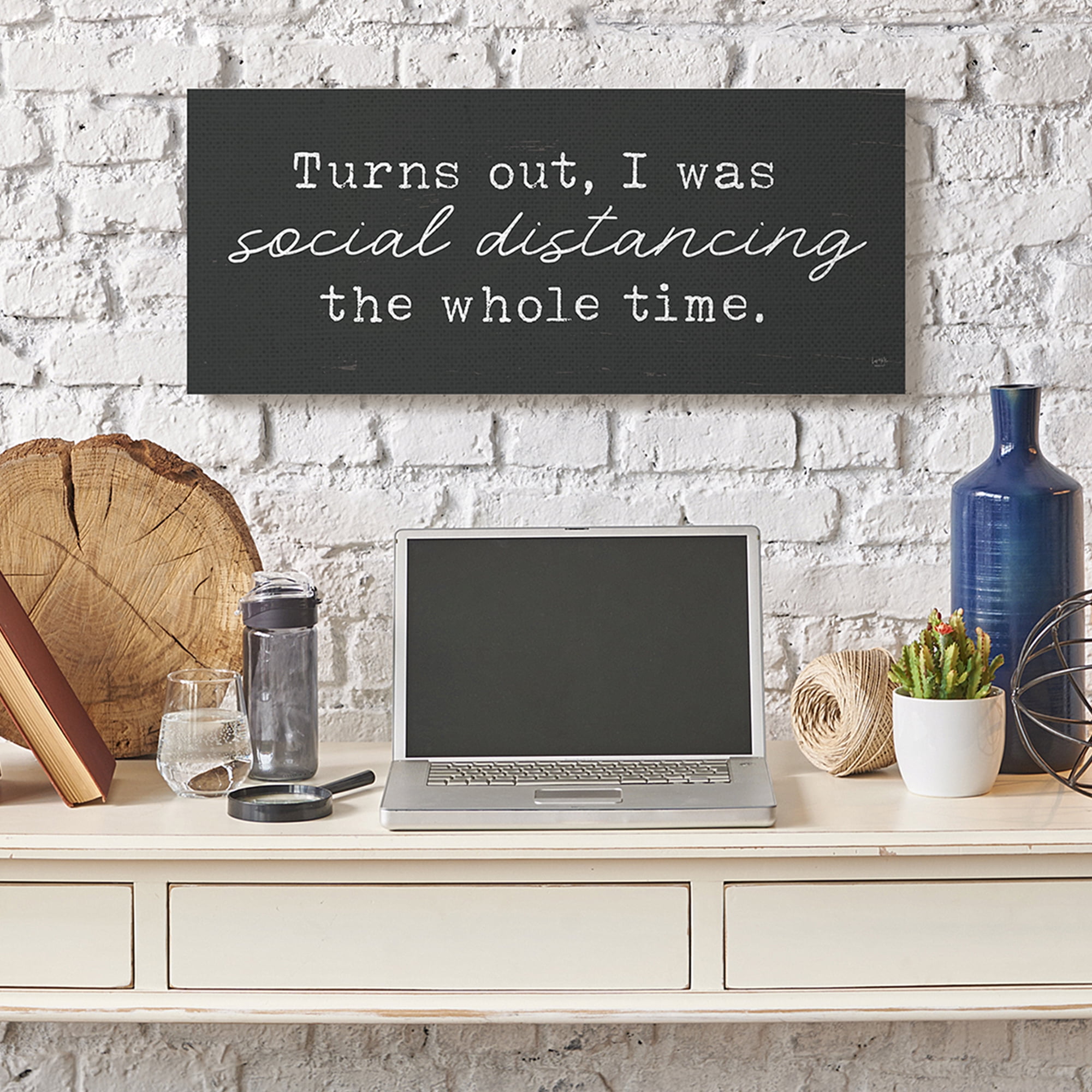 Stupell Industries I've Been Social Distancing Phrase Minimal Grey White Canvas Wall Art by LUX + Me Designs