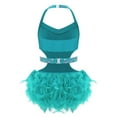 thumbnail image 2 of TTAO Big Girls Latin Jazz Tulle Skirted Leotard Feather Tutu Dress Gymnastics Dance Outfit Sequins Camisole Turquoise 14, 2 of 5