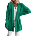 thumbnail image 2 of Women Solid Tone Open Front V Neck Side Pockets Oversized Mid Length Loose Casual Knit Cardigan Green L, 2 of 7