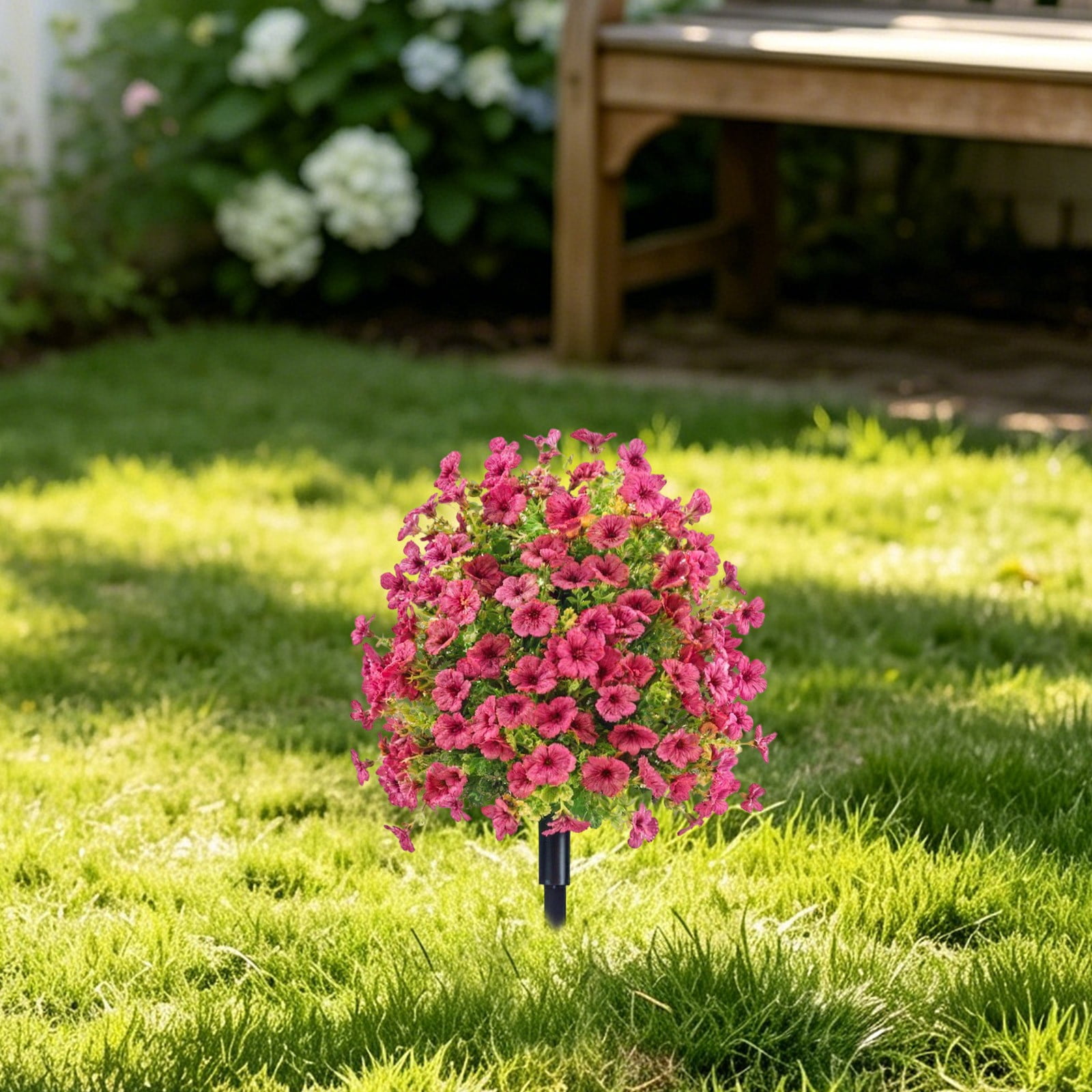 Realistic Artificial Flowers for Outdoors with Ground Stakes – UV Resistant Faux Flowers, Artificial Outdoor Flowers for Garden, Porch, and Yard Decor, Watermelon Red