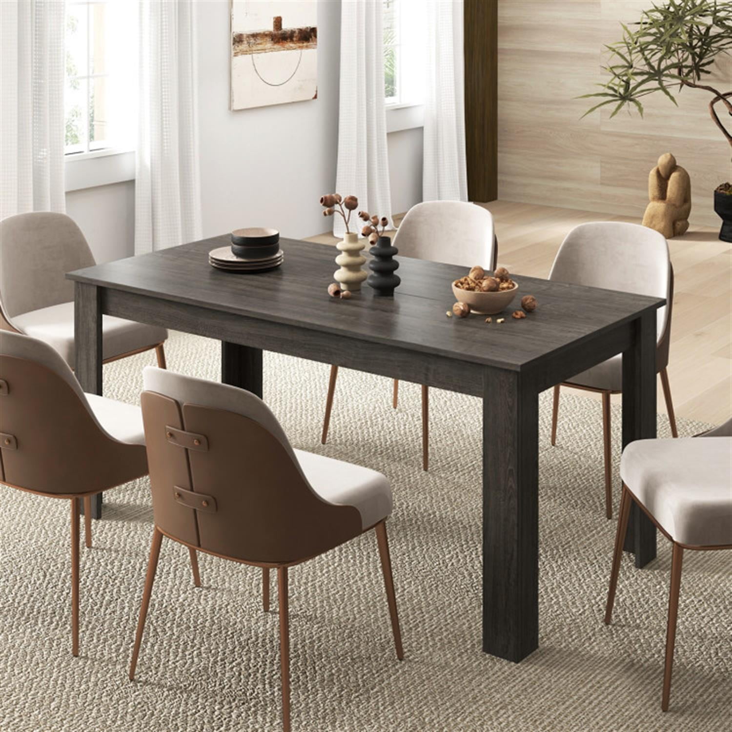 Demi Bonn 63" Modern Dining Kitchen Table for 6 People, Rectangular Dining Table Furniture for Kitchen, Dining Room, Dinette, Breakfast Nook, Gray