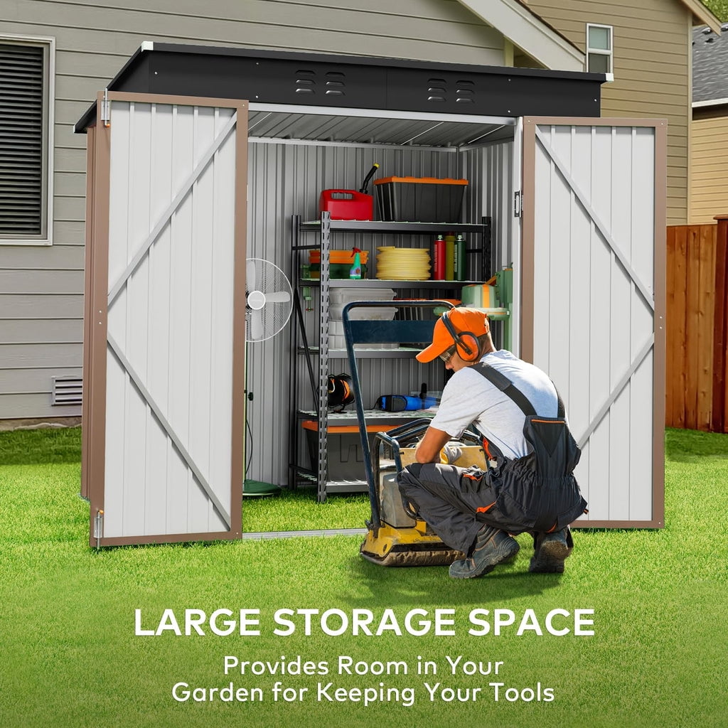 6' x 4' Outdoor Storage Shed with Lockable Doors, Aiho Metal Garden Shed, Sheds & Outdoor Storage for Backyard, Garden & Patio Organization - Light Brown