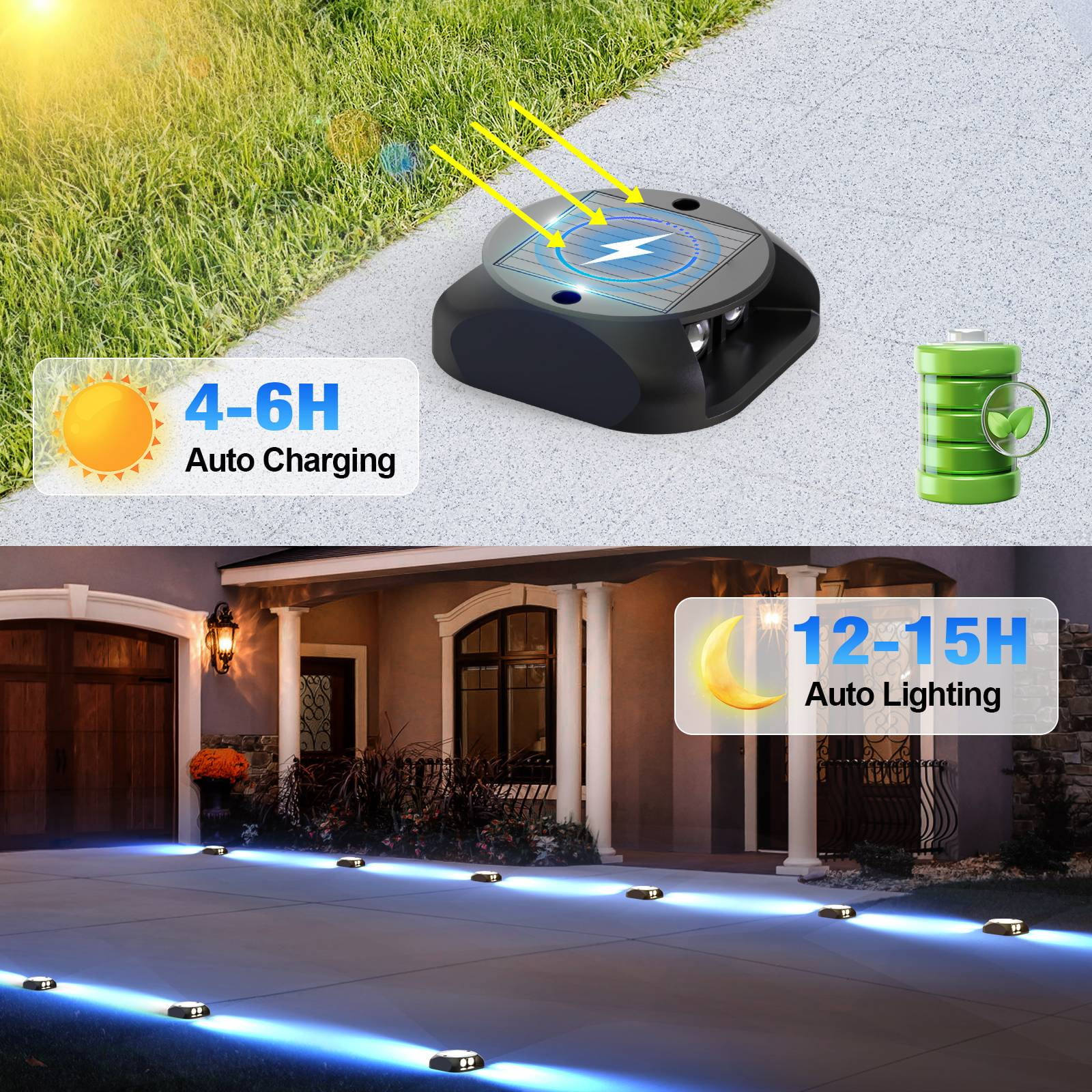 ASHIP Solar Deck Lights 12 Pack, Solar Driveway Lights Outdoor Dock Marine Lights LED Path Lights Solar Powered Waterproof Driveway Marker Lights for Warning Step, Sidewalk, Pathway, Garden, Blue