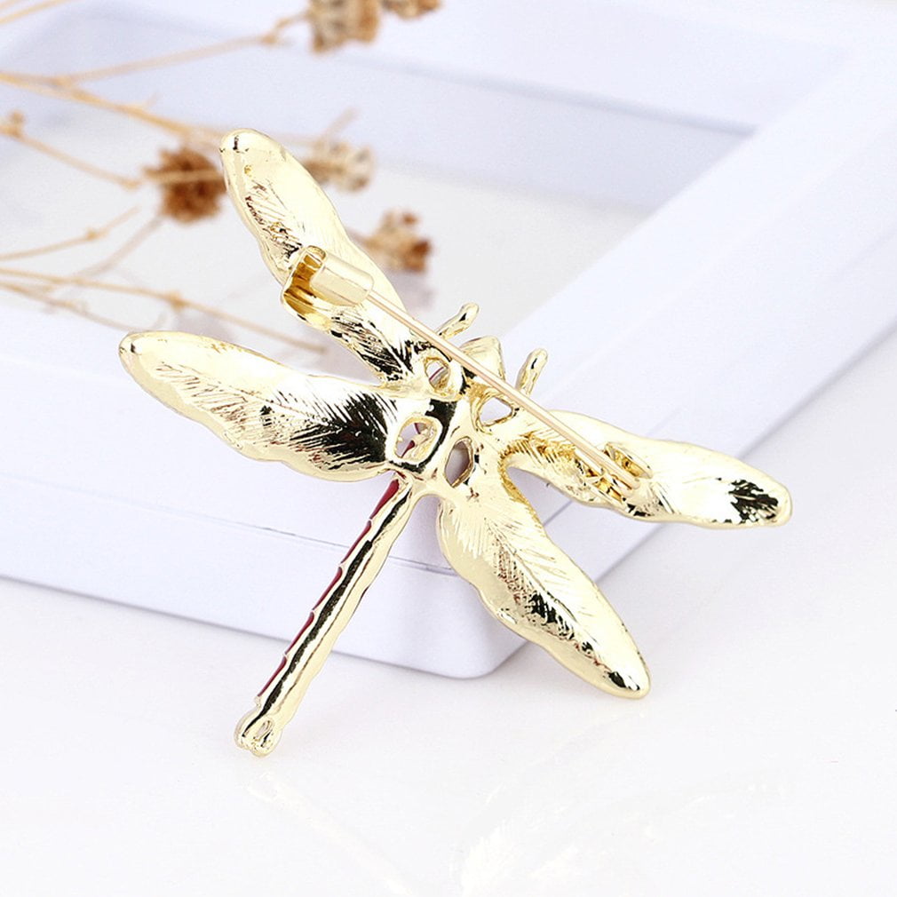 2 in 1 Vintage Gold Crystal Rhinestone Dragonfly Brooch Pin Chain Necklace Gift 
