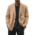 thumbnail image 3 of Evdexr Linen Blazer Men Big and Tall Button Down Dress Shirts Striped Long Sleeve Business Suits Casual Cotton Loose Fit Stretch Jackets Camel L, 3 of 8