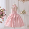 thumbnail image 4 of Girls' Halter Neck Bow Back Short Dress, Elegant Formal Party Dress for Piano Recitals 7-15 Years Pink 11-12Years, 4 of 9