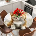 thumbnail image 2 of Cute Puppy Round Tablecloth 36-44 Inch Round Fitted Table Cloth with Elastic Edge, Simple Funny Brown Dog Animal Portrait Waterproof Table Cover Protector for Outdoor Picnic Party Dining, 2 of 6