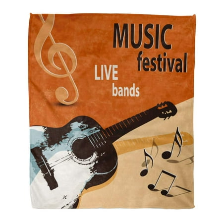 ASHLEIGH 50x60 inch Super Soft Throw Blanket Live Music with Retro Guitar Rock Festival Band 50S 60S 70S 1950S 1960S 1970S Home Decorative Flannel Velvet Plush (Best 60s And 70s Bands)