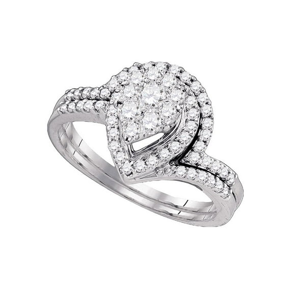 10kt White Gold Womens Round Diamond Cluster Bridal Wedding Engagement Ring Band Set 3/4 Cttw