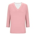 thumbnail image 4 of 3/4 Length Sleeve Womens Tops Sevevn Women's Fashion Solid Color T-Shirt 3/4 Sleeves Blouse Round Neck Casual, 4 of 8