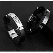 YHWH YHVH Hebrew Name of God Tetragrammaton Layered Leather Bracelet with Stainless Steel Buckle, Jewish Jehovah Bangle Israelite Religious Jewelry Gifts for Men Women, 8.26''