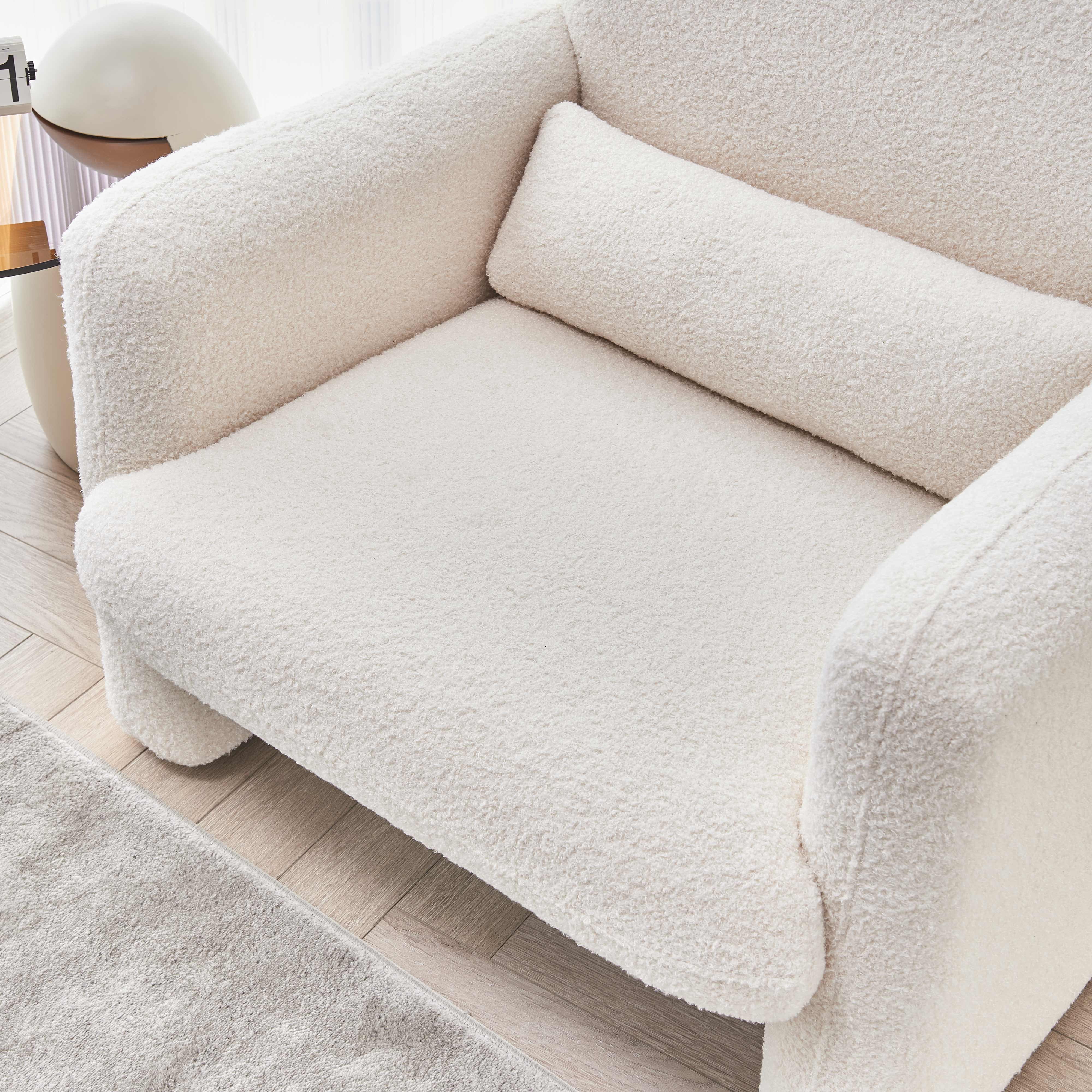 MAYEERTY Modern Lamb Fabric Armchair Solid Wood Frame Toss Pillow Included