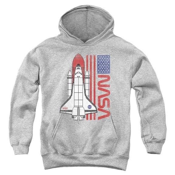 NASA USA Flag Shuttle Youth Kids Boy/Girls Pull-Over Hoodie, Athletic Heather, Large