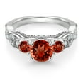 thumbnail image 2 of Gem Stone King 925 Sterling Silver Red Garnet and White Moissanite Engagement Ring for Women (1.57 Cttw, Gemstone January Birthstone, Round 6MM and 3MM, Size 5), 2 of 4