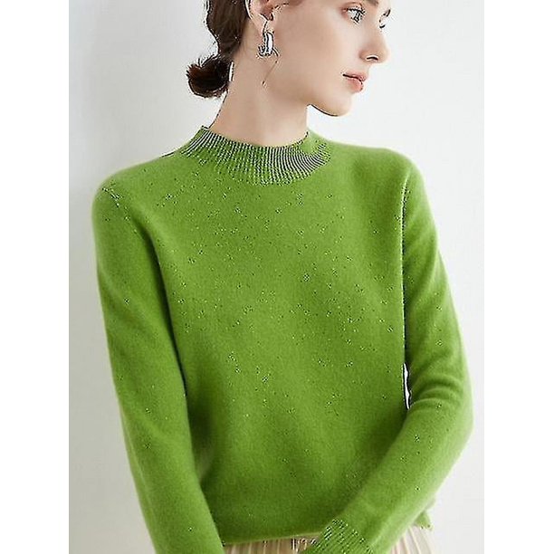 Suéter de cachemira 100 % lana para mujer, suéter de punto, jersey de cuello alto de manga larga, ropa de otoño e invierno, jersey cálido