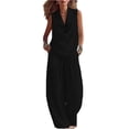 thumbnail image 3 of Women's Sleeveless Lapel Neck Two Piece Set, Casual Cowl Neck Vest Top and Wide Leg Pants Lounge Set, Summer Flowy Loose Fit Matching Outfits, Fashion Solid Color Jumpsuit Alternative Black L, 3 of 6