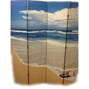71" Tall 4-Panel Screen / Room Divider with "Seashell by the Seashore" design