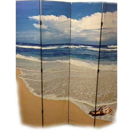 71" Tall 4-Panel Screen / Room Divider with "Seashell by the Seashore" design