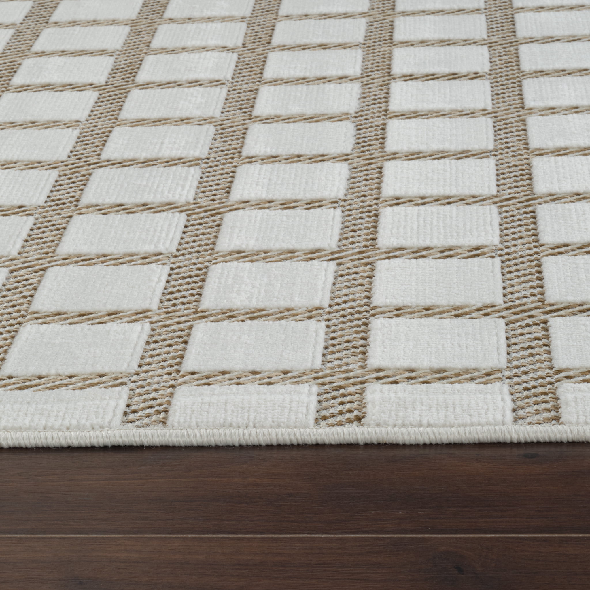 Tapis d'interieur exterieur a carreaux Rug Branch Maise, beige creme, moderne - Entree, couloir, salle de bain et cuisine