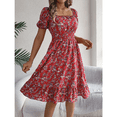 thumbnail image 3 of EASYBRA Women Floral A Line Dress Square Neck Short Sleeve Ruffle Waist Summer Midi Dress, 3 of 7