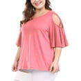 thumbnail image 5 of Unique Bargains Juniors' Plus Size Strappy Shoulder Trumpet Sleeves Top 2X Pink, 5 of 5